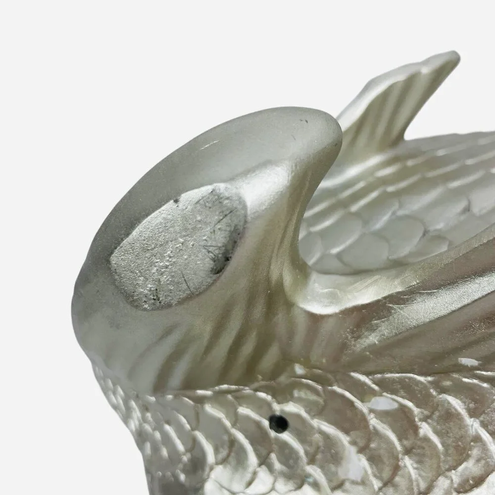 Large Silver Fantail Fish Resin Statue Jewel Rhinestone Eyes Sculpture Decor Art